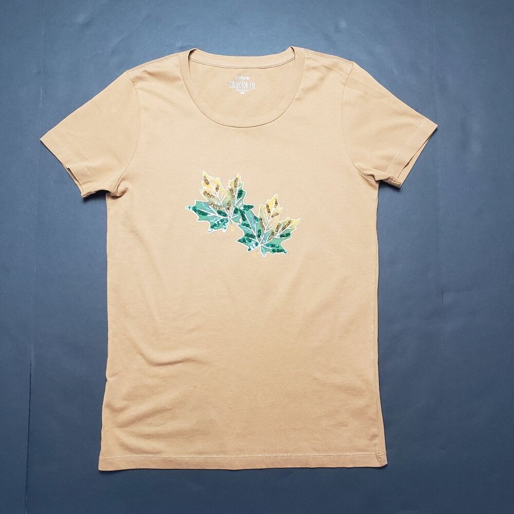J.Crew Factory Collector's Tee Sequin Fall Leaves Graphic Tee Women's XS Mustard - Picture 16 of 16